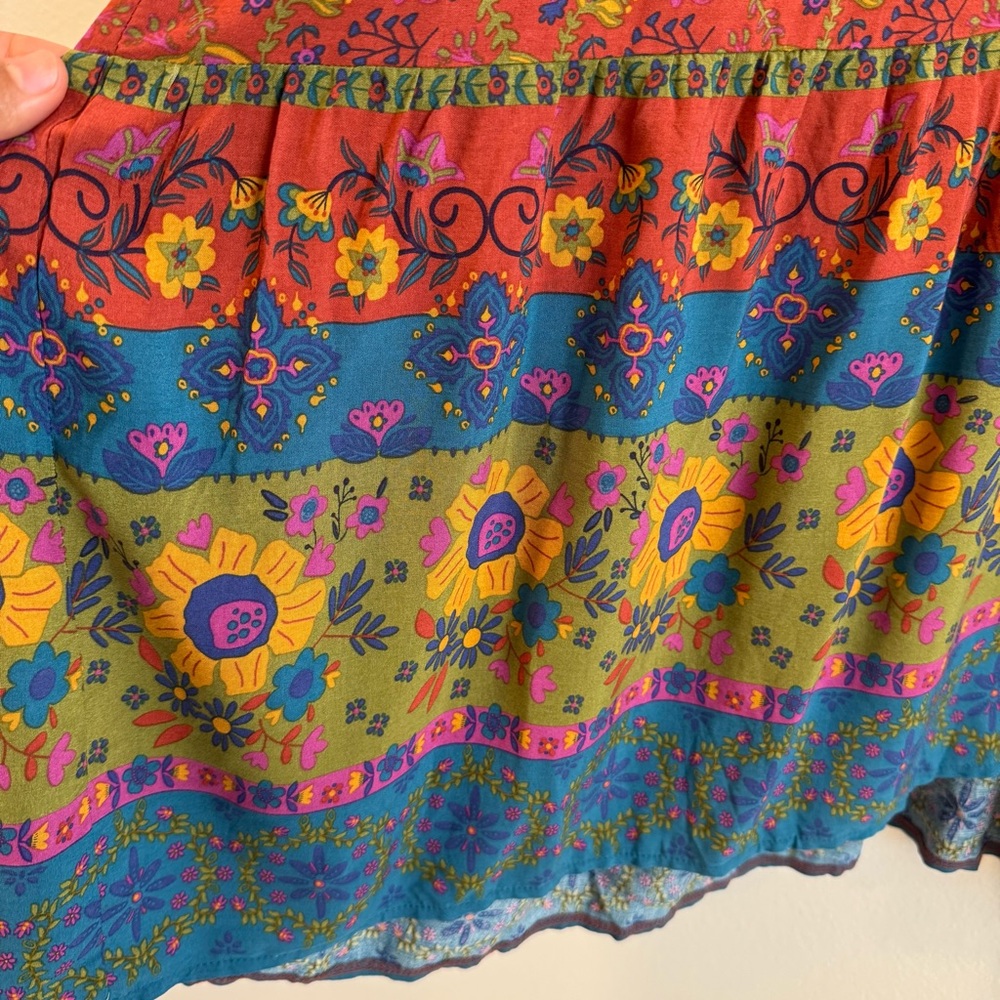 NATURAL LIFE Red Floral Long Sleeve Boho Maxi Dress with Blue & Yellow Border - Picture 3 of 8